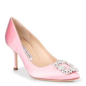 ISO Manolo Blahnik Hangisi 70mm LIGHT PINK satin pumps EU Size 39